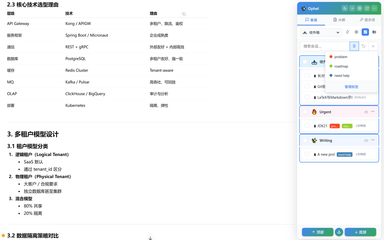 Ophel 会话文件夹管理面板